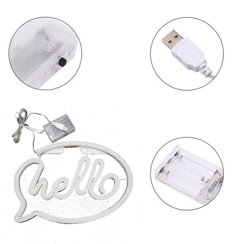 hello Neon Light LED Wall Lights Store Greeting Signs Home Decor Night Lamp Party Wedding Window Shop Battery & USB Powered