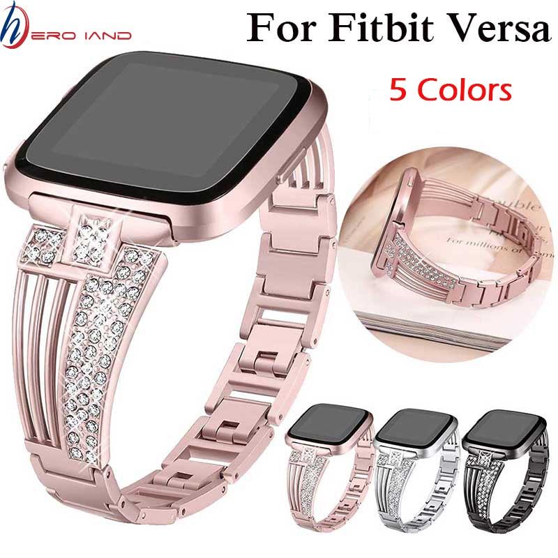 watch band For fitbit versa smart band strap Stainless Steel Bracelet Wearable Belt with Rhinestone Wristbands Replacement