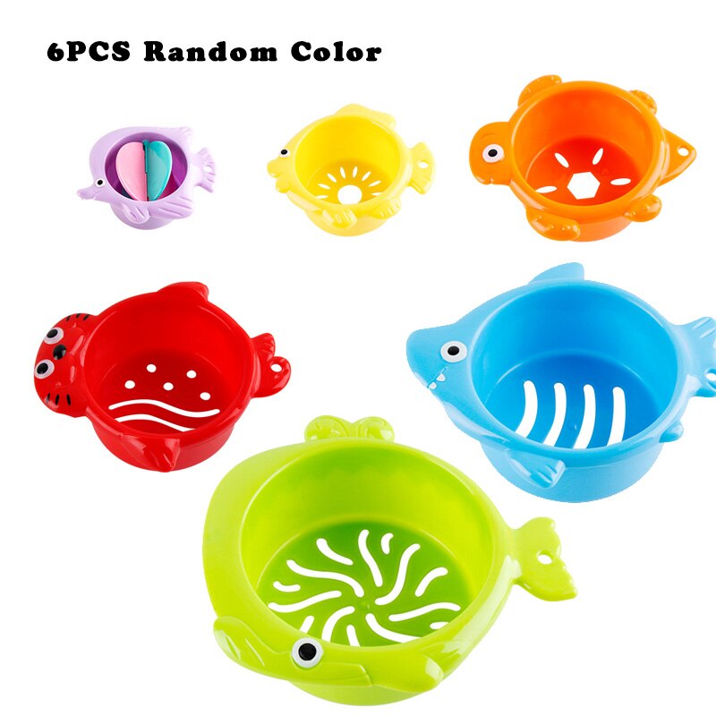 6Pcs/set Baby Float Water Stacking Cups Classic Bath Toy Swimming Educational Toys for Children Plastic Fish Animal for Bathroom: Default Title