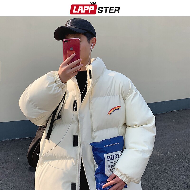 LAPPSTER Männer Regenbogen Dicken Blase Mantel Parka Herren Street Hip Hop Winter Jacken Mäntel Männlichen Warme Koreanische Puffer Jacken