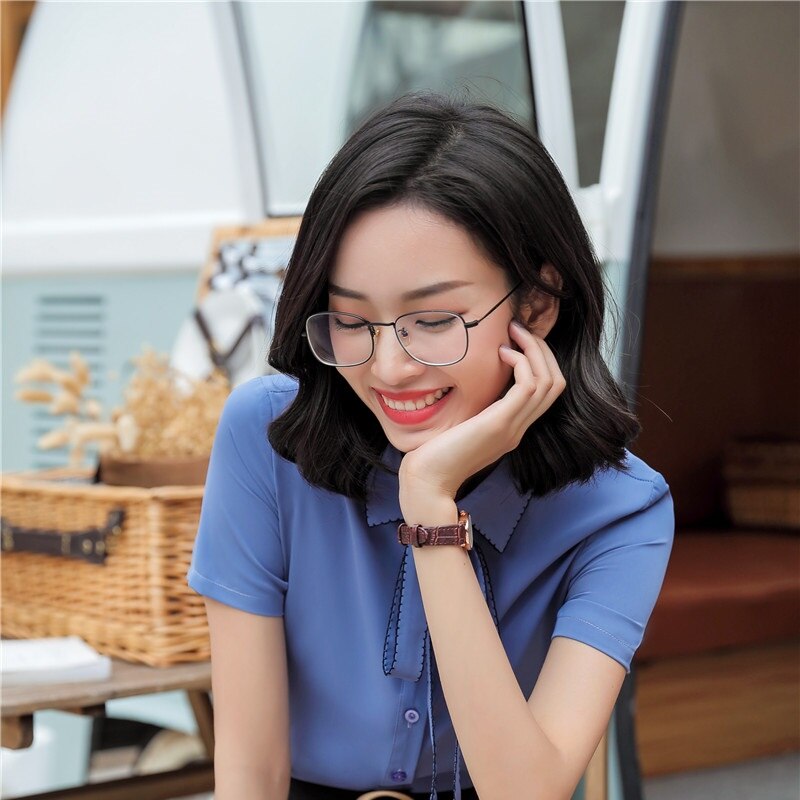 Wit Chiffon Blouses & Shirts Voor Vrouwen Business Werkkleding Zomer Korte Mouwen Vrouwelijke Tops Kleding Met Stropdas