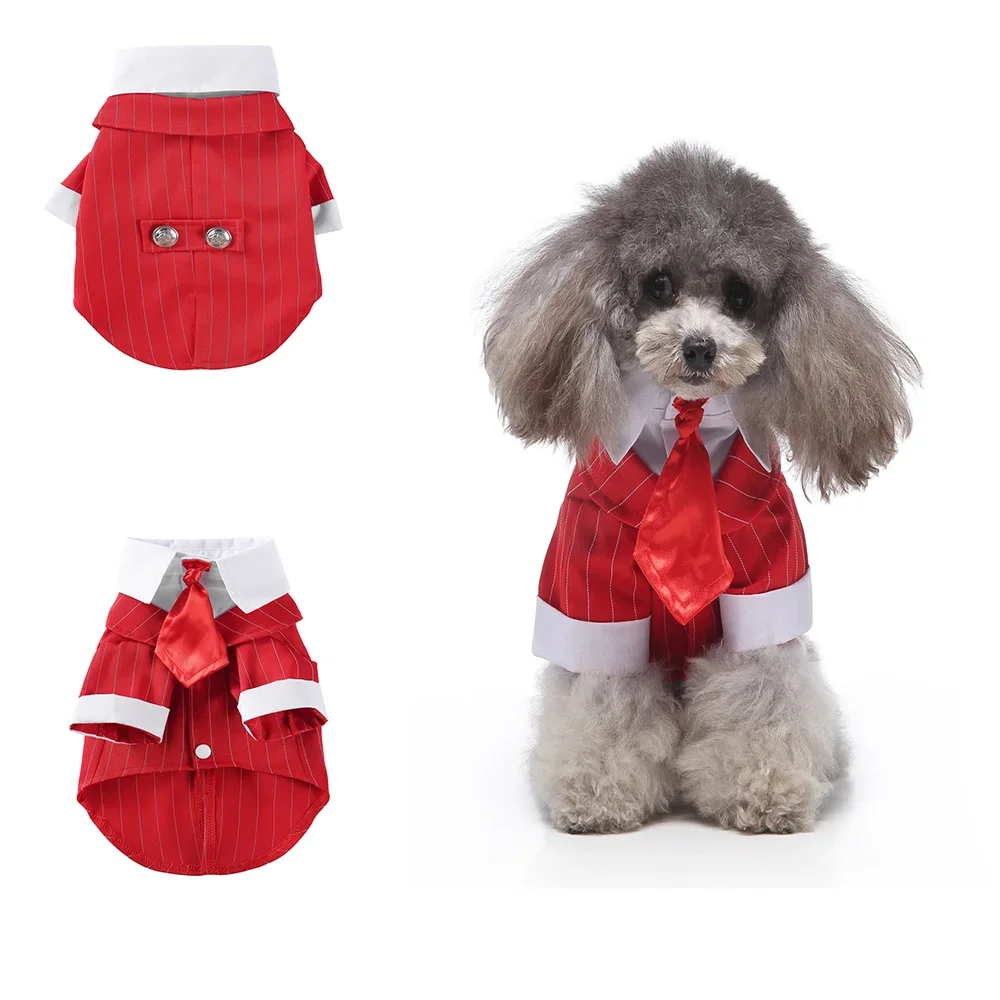Gentleman Hond Kleren Kat Huisdier Trouwpak Leuke Cachorro Mascotas Pak Gestreepte Smokingvlinderdas Wedding Shirt Kostuum