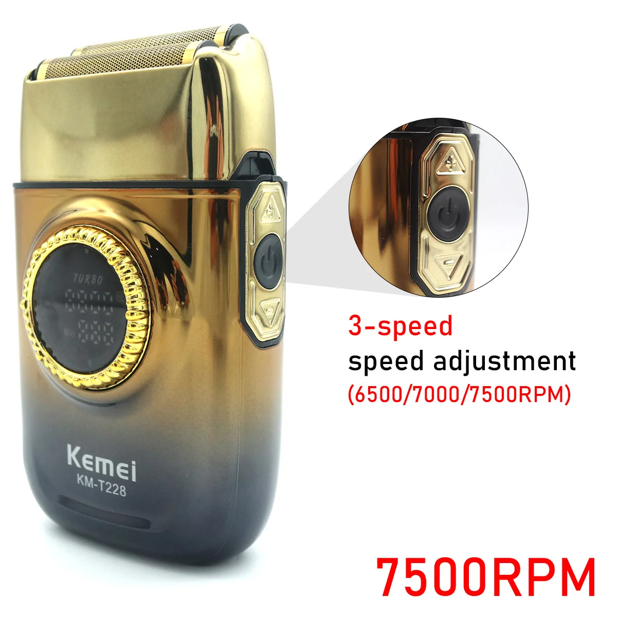 Kemei KM-T228 Men's Shaving Machine LED Display Double Foil Cordless Oil Head USB Electric Shaver Foil Male