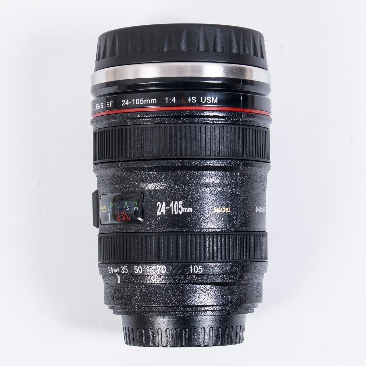 24-105mm lins termos kamera resa kaffe te kopp mugg lins kopp rostfritt stål borstat foder svart