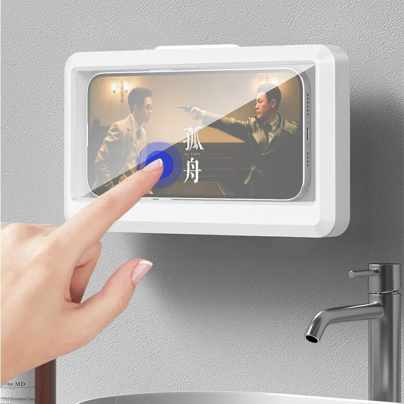 Support de téléphone étanche pour salle de bain, boîte de support murale pour téléphone, écran tactile auto-adhésif, support de téléphone, rangement d'étanchéité pour douche