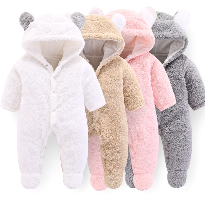 Vinter babyoverall nyfödd pojkekläder 0-3 månader bebis hoodie fleece footies plysch jumpsuit vinteroverall för barn