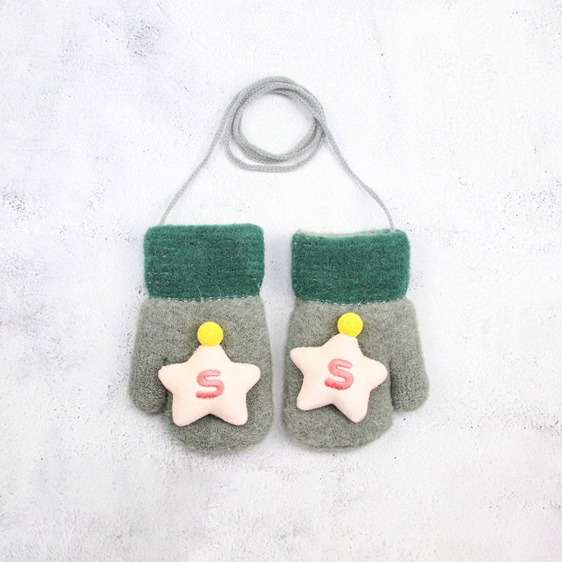 2-6v lapset vauvan käsineet ja lapaset tyttö poika talvi lämpimät neulotut villa lapaset lasten tyttö sametti paksut talvihanskat pojalle: Vaaleanvihreä