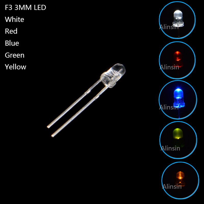 100Pcs F3 3Mm Led Light Emitting Diode Kit Warm Wit Rood Blauw Groen Uv Oranje Geel Roze Kleur bulb Lamp Set 2V 3V Pcb