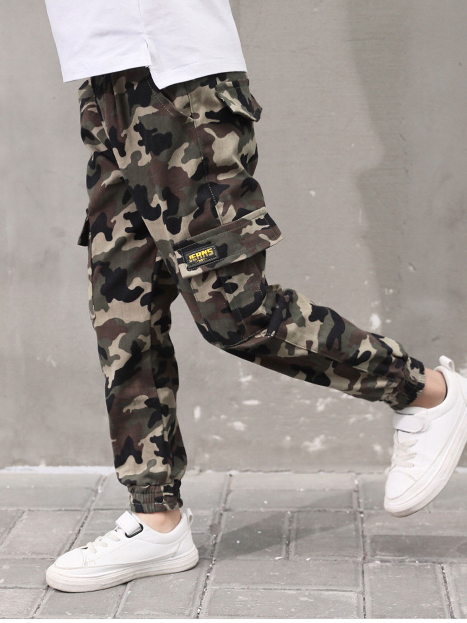 Children Boys Camouflage Pants Casual Cargo Pants Kids Cotton Trousers Elastic Waistband Sport Pants Teenage Boys Sweatpants