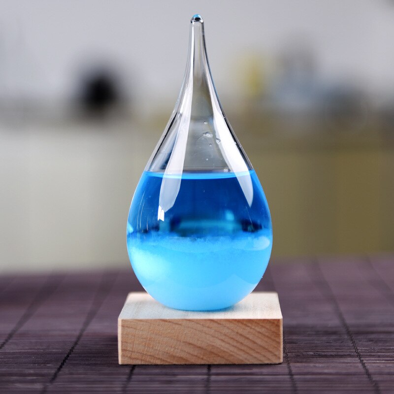 Sturm Glas Anzeichen nasser Prognose Dekorative Barometer Tropfen-Förmigen Kleine Flasche mit Holz Basis VA88: Blau