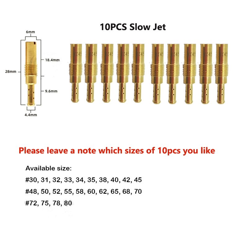 10 pz PWK PWM Jet Moto Carburatore Getti Principali Getti Pilota lento per Keihin OKO CVK NSR KSR carboidrati impostato Iniettore Ugello Carburador