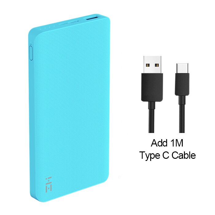ZMI Power Bank 10000mAh Powerbank External Battery portable charging Quick Charge 2.0 Two-Way Fast Charge Pack for iPhone: Blue Add Type C