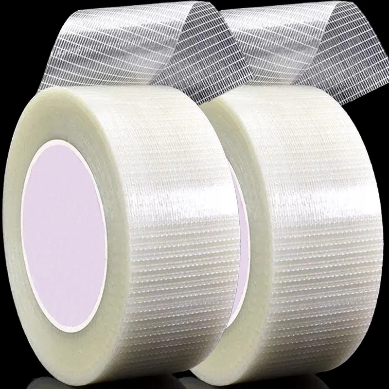 20 Meter Glasfaser-Klebeband, transparentes, wasserdichtes Gitterband, hochviskoses, verstärktes Umreifungsband, Verpackungs-Dichtungsband