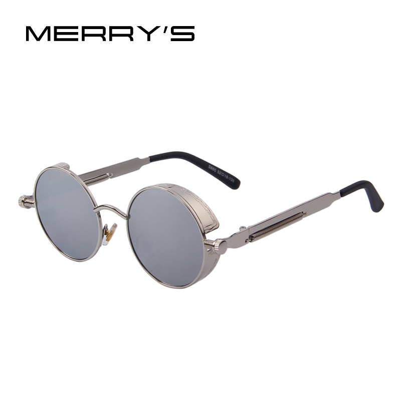 Merrys vintage dam steampunk solglasögon märke runda solglasögon oculos de sol  uv400: C07 silver silver