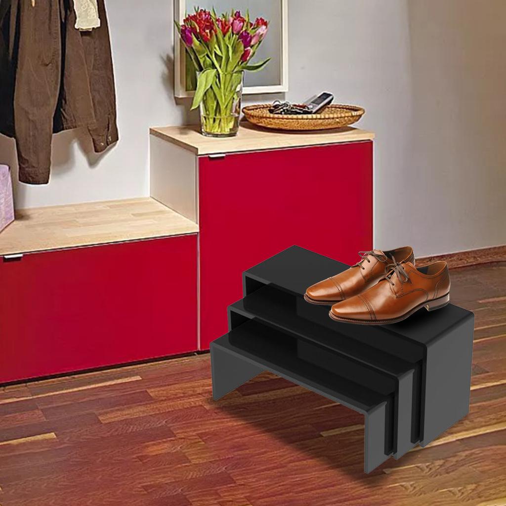 Soportes acrílicos de escalera, estante de exhibición escalonado, organizador de almacenamiento, de modelos para juguetes hechos a mano, coleccionables, figuras, coche, 3 piezas: Negro