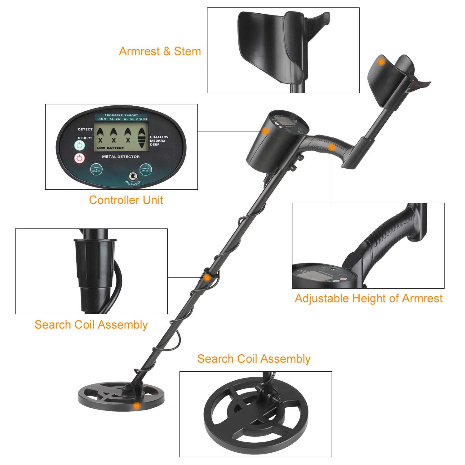 KKmoon GT-620G Metal Detector Pinpointer Gold Detector Underground Metal Finder Treasure Hunting Equipment Metal Detecting Tool