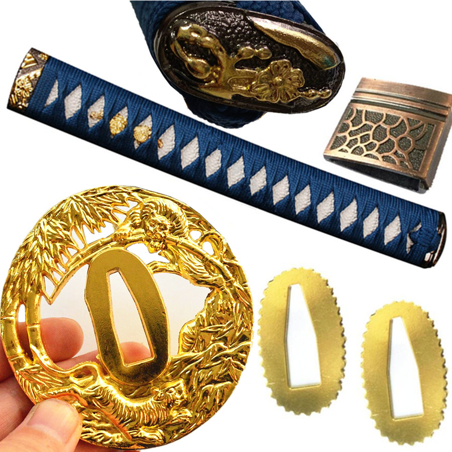 A Set Alloy Hand Tiger Guard Tsuba+Menuki+Fuchi+Kashira For Japanese Samurai Katana Wakizashi Tanto DIY Sword Handle Fittings