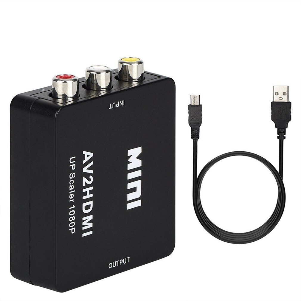 Draagbare zwarte rca av naar hdmi converter/adapter geschikt voor gamecube nintendo sega genes nes snes  n64 bundel 1 polybag