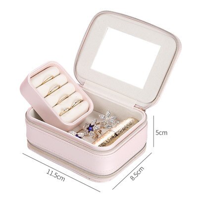 Guanya Stud Earrings Rings Jewelry Box Portable Storage Organizer Zipper Portable Women Useful Makeup Display Travel Case: Pink 067