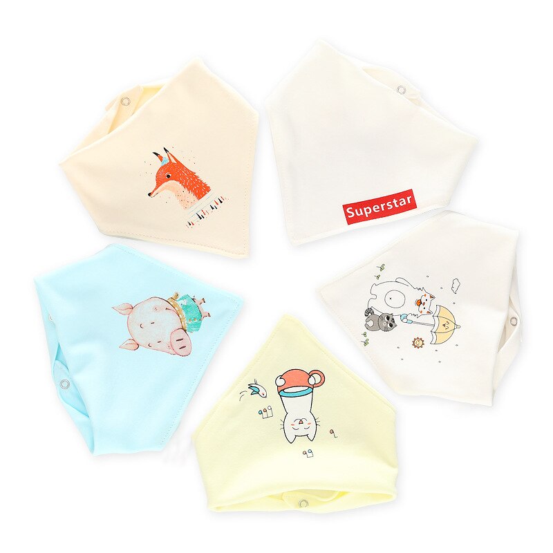 5 pièces coton bébé bavoirs doux dessin animé Slobber Bandana bébé trucs infantile -né Babador Burp chiffons avec boutons pression réglables: Mix Colors