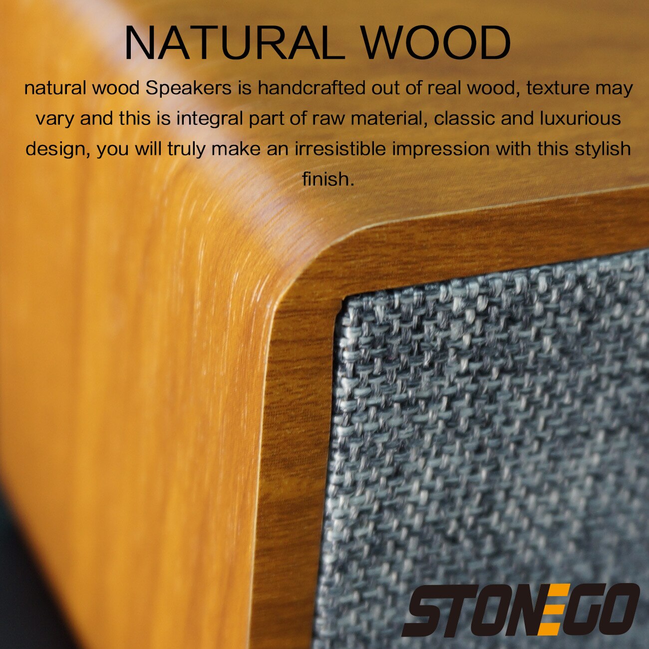 STONEGO Handmade Oak Wood Portable Bluetooth Speaker, Bluetooth 4.2 Wireless Speakers with Multifunctional Knob LED Indicator