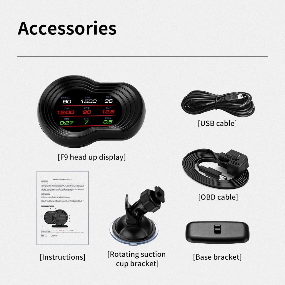 F9 HUD OBD2 Head Up Display car GPS gauge navigation Digital Speedometer Projector Turbo Oil Temp car computer