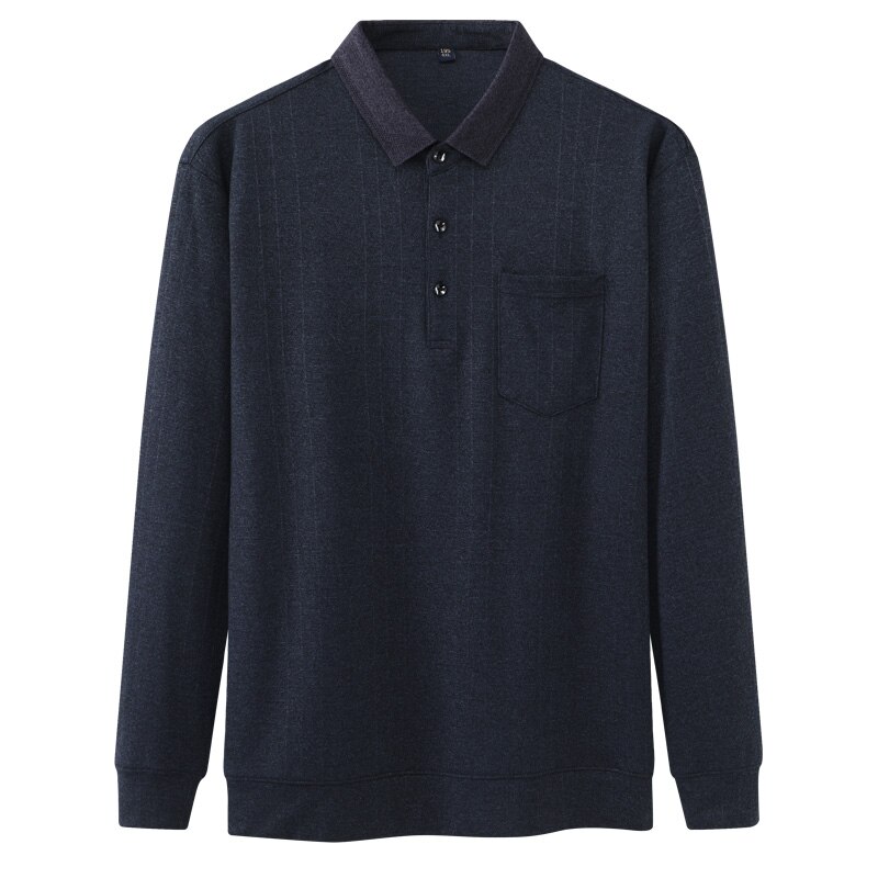 Koko 6xl 7xl 8xl syksyn klassiset miesten poolot taskuilla pitkähihainen bisnespoolopaita miesten huippumerkki polo homme: Laivastonsininen / 4xl
