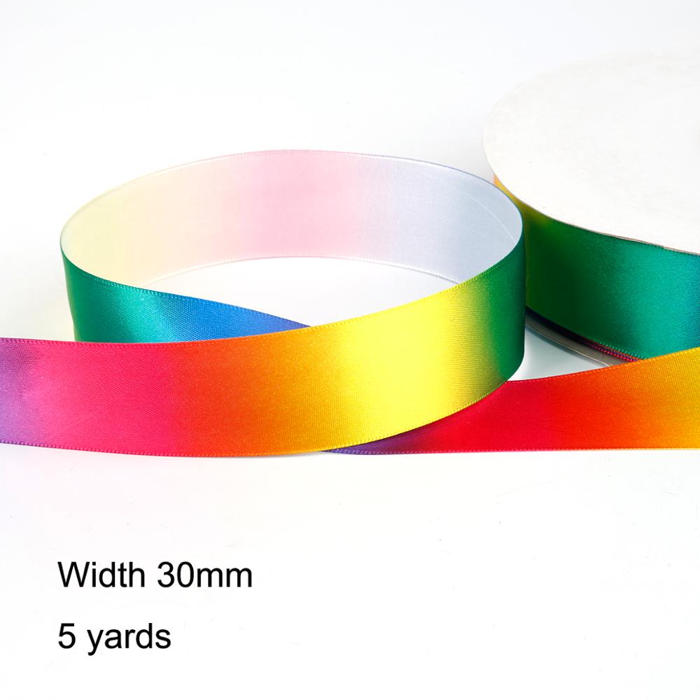 5Yards/lot Satin Double-sided Rainbow ribbons Wrapping DIY handmade Christmas Year/wedding /Party Decoration: 30mm