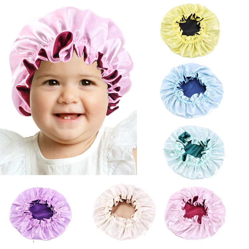 Mode Haar tragen Baby Silky Satin Bonnet Mädchen Nacht Turban Kinder Feste Kopfbedeckung niedlichen Hut Doppelschicht verstellbare Schlafmütze