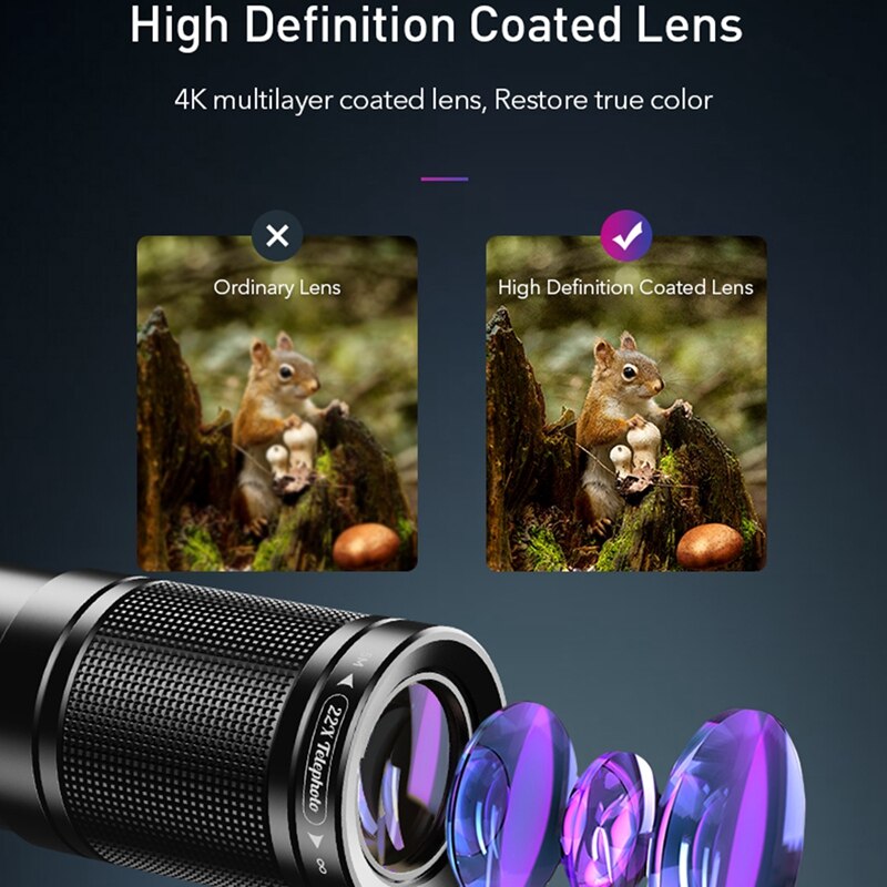 Apexel telefooncamera lens kit 4 in 1 telezoom 22x lens telescoop monoculair groothoek macro fisheye lens statief