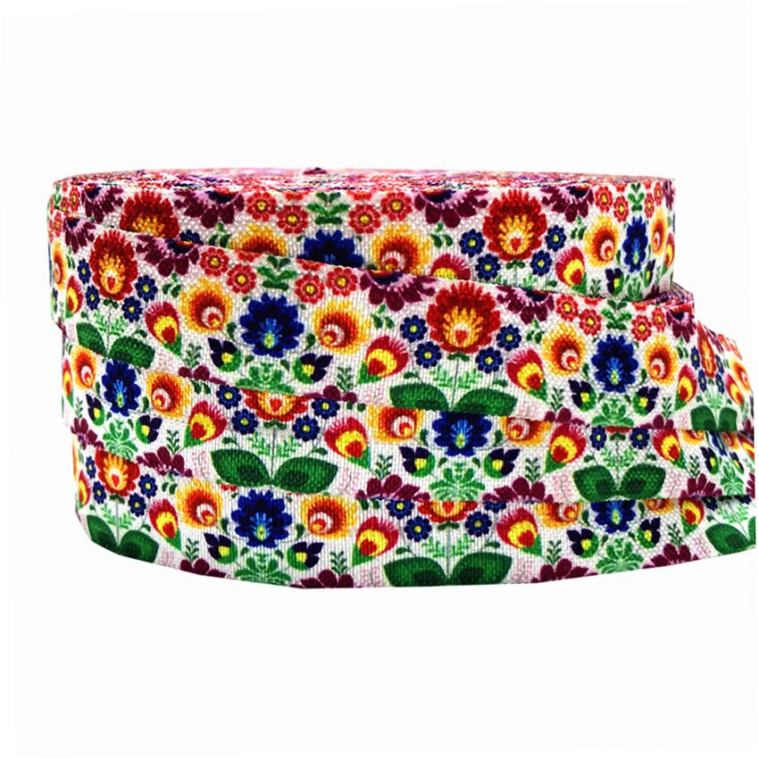 5Yards 16 Mm Bloemen Print Vouw Oever Elastiekjes Voor Handgemaakte Craft Hoofdband Haar Banden Haaraccessoires