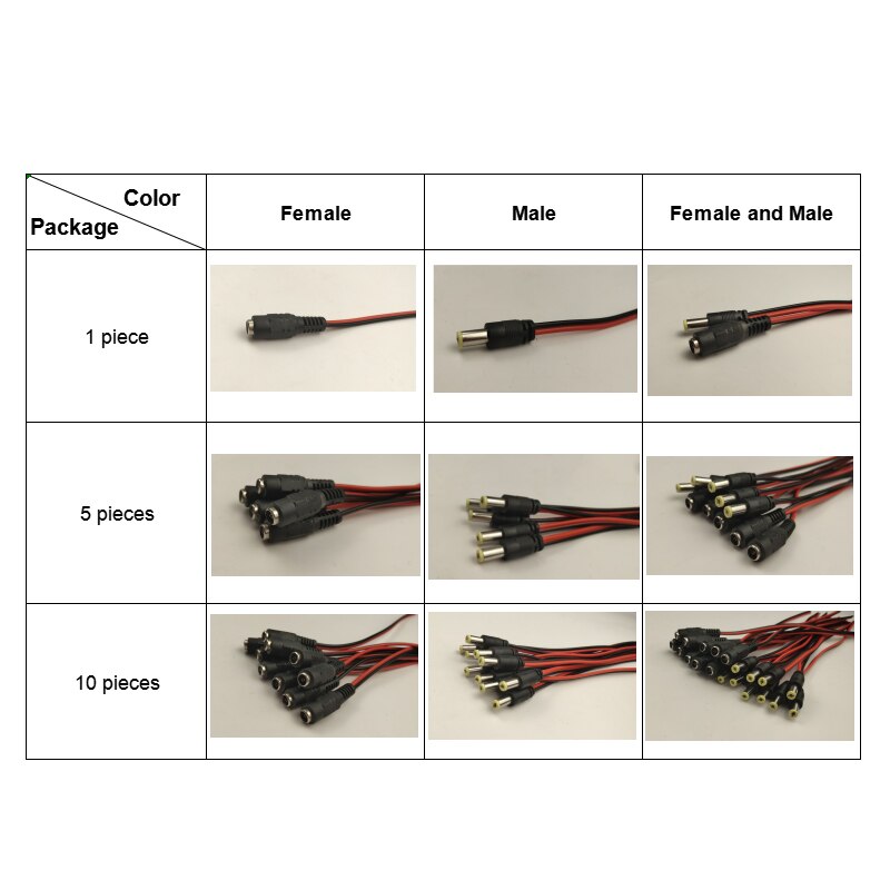 1, 5, 10 piezas DC macho y hembra cable conector de alimentación 5V 12V DC 5.5x2.1mm enchufe adaptador de cable de alambre para cámara de TV tira de luces LED
