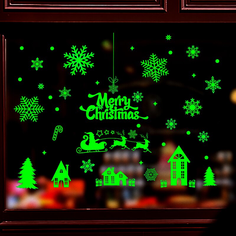 2 Sheets Glowing Christmas Window Decal Sticker PVC Snowflake Merry Christmas Letter Decal for Kids Room School Xmas Decor