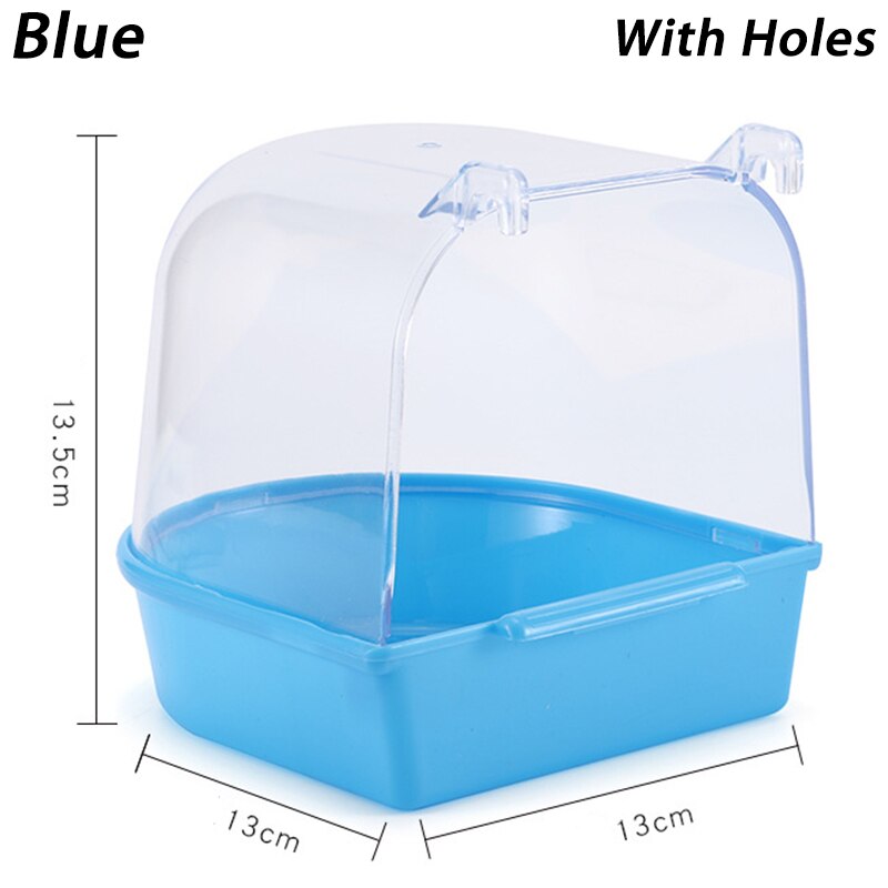 Cube de bain à oiseau suspendu, baignoire pour perroquet, boîte de douche, Cage, accessoire pour petit oiseau, canari, Budgerigar, Cockatiel, accessoires pour animaux de compagnie: Blue-With Holes