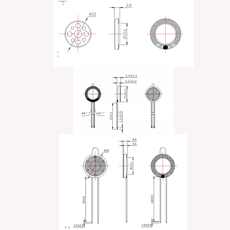 YUXI 2 STKS Ronde Luidspreker 15 MM/18 MM/20 MM Voor 8 Ohm 1 W Luidsprekers Mobiele Telefoon Kleine Luidspreker Audio met Plug 2 P 1.25 MM