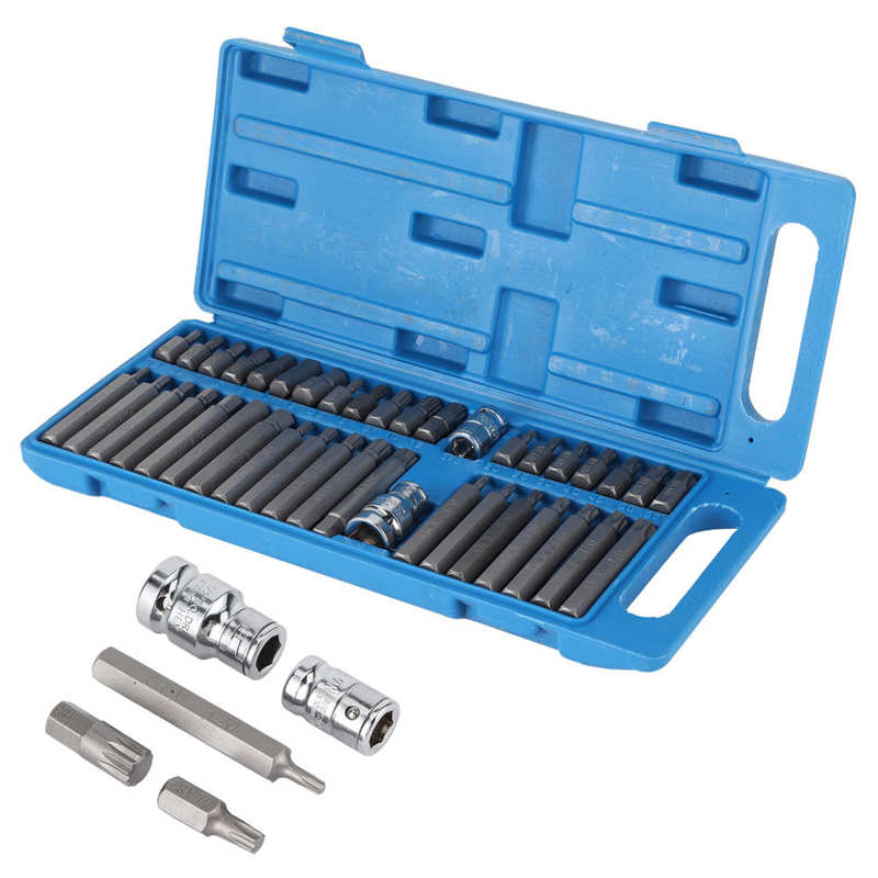 40pcs Star Spline Hex Socket Bit 1/2in 3/8in Square Drive with Blue Toolbox Hand Tool for Automobile Repairing Steel