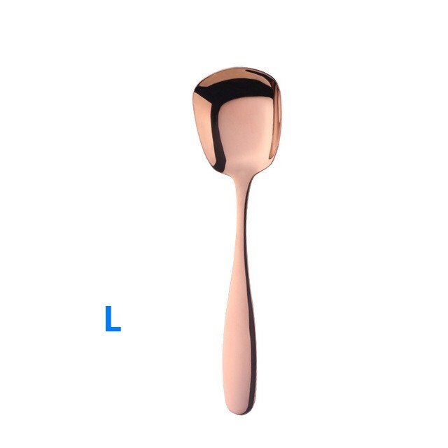 Cuillère à soupe carrée en titane | Boule carrée créative palais en acier inoxydable, cuillère chinoise de table, cuillère plate, mini cuillère à thé, petite cuillère à soupe en or: Rose gold-L