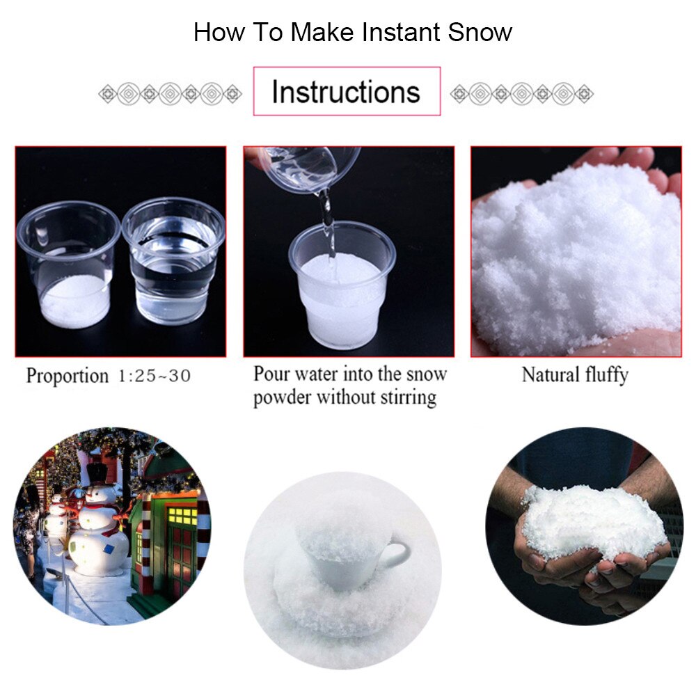 1 ud. Nieve Artificial nieve instantánea en polvo copo de nieve esponjoso súper absorbente congelado magia Prop Navidad muñeco de nieve Decoración