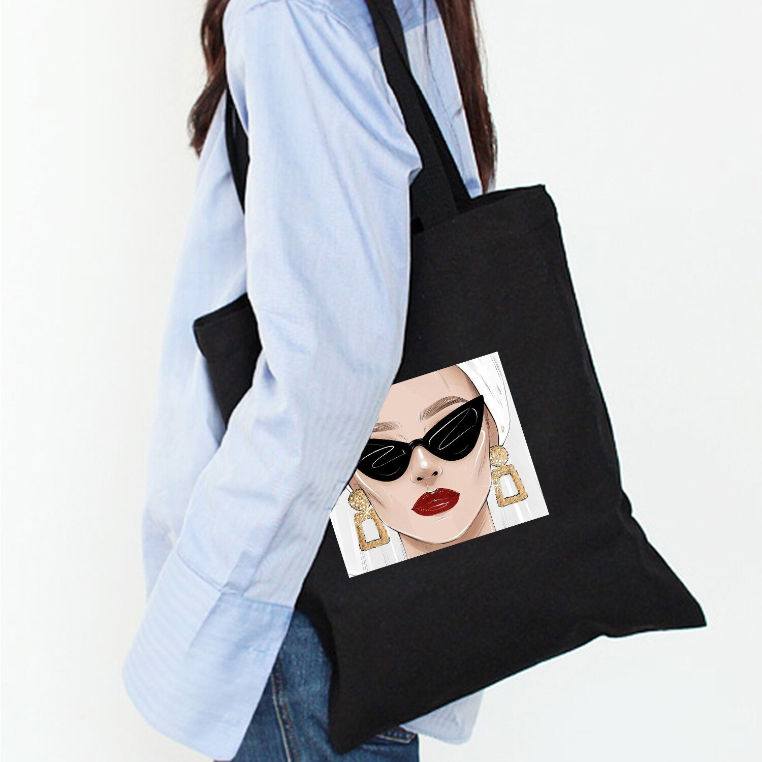 Eenvoudige Print Patroon Boodschappentas Zonder Voering Vrouwen Casual Katoenen Canvas Winkelen Schoudertassen Tassen Eco Herbruikbare