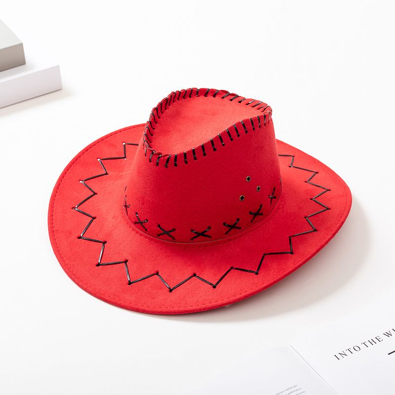 Children's Red Felt Cowboy Hat Adult Cosplay Outdoors Sun Hat: red-kid