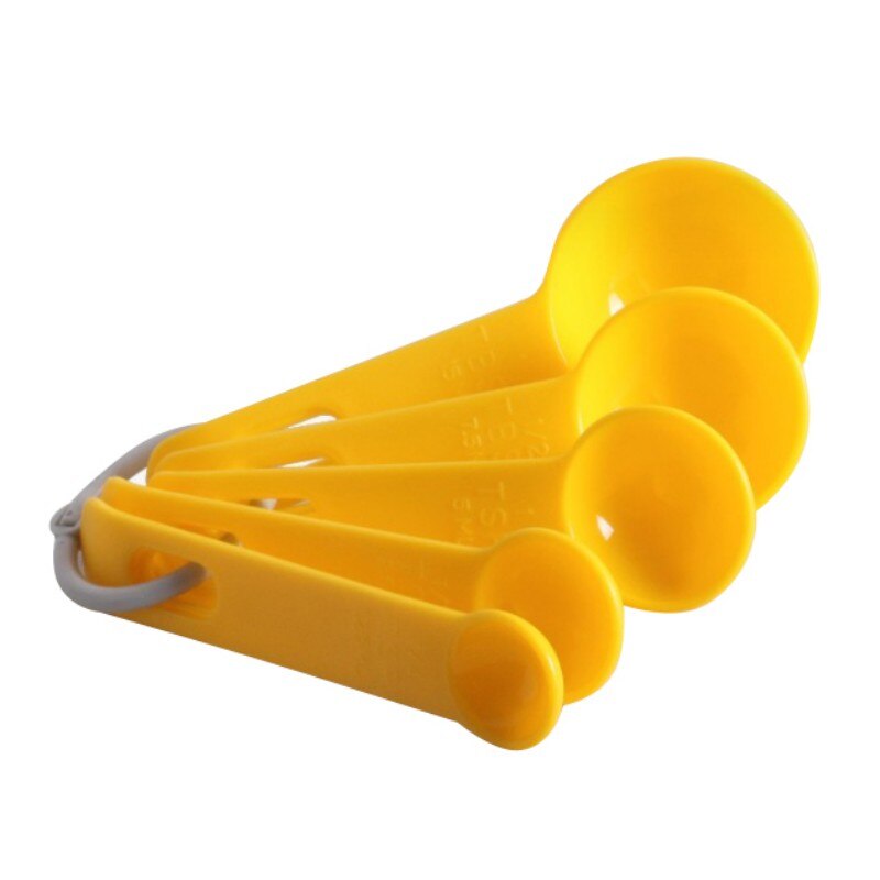 5pcs Blue Yellow Color Measuring Cups Measuring Spoon Plastic Handle Kitchen Measuring Tool