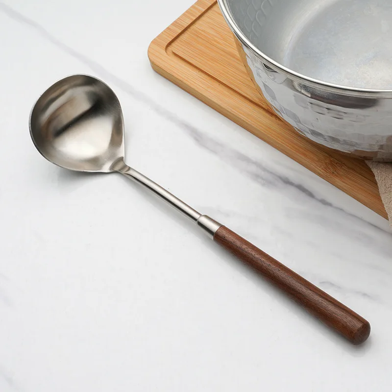 Utensílios de cozinha com cabo de nogueira, faca de bolo de aço inoxidável, pá, colher de arroz, concha de sopa, componente de serviço de restaurante: Vermelho