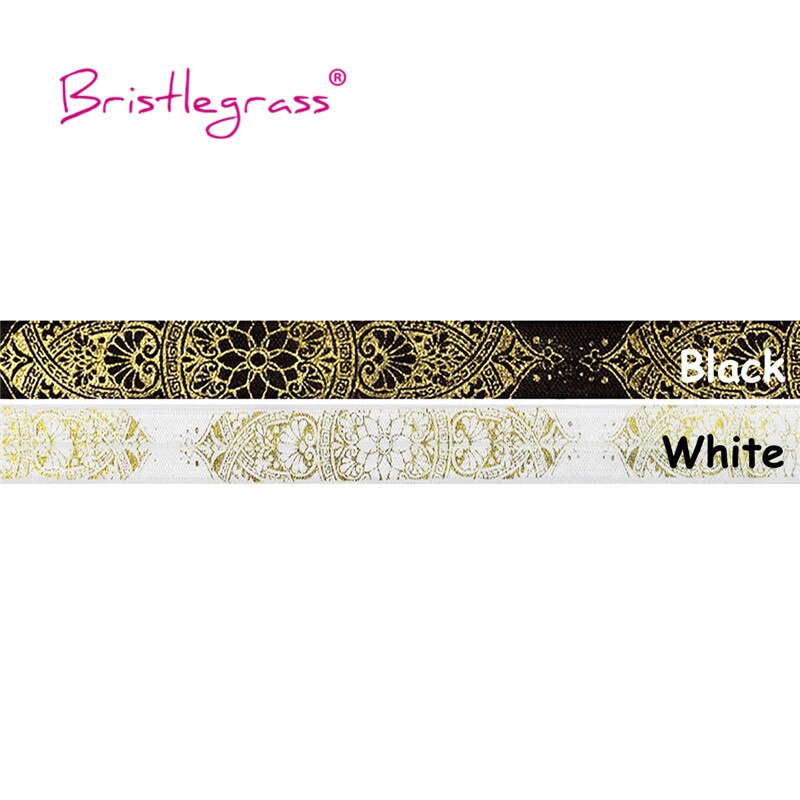 Bristlegrass 5 Yard 5/8 &quot;15Mm Gold Lotus Bloem Wijnstok Foliedruk Foldover Elastische Foe Spandex Band Hoofdband Tutu jurk Diy Naaien