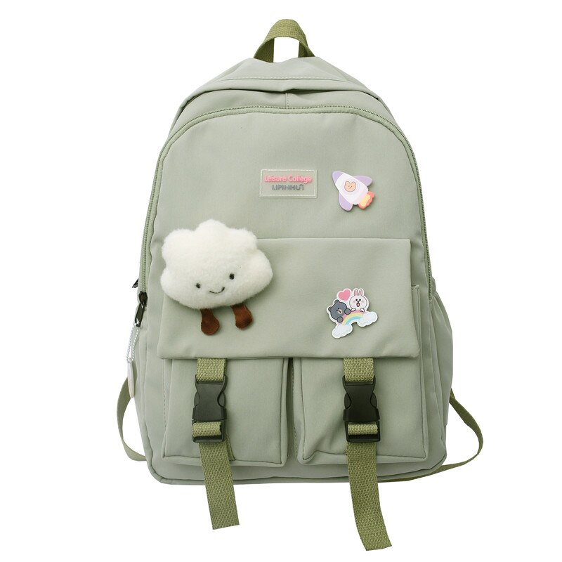 Leuke Wolken Vrouwen Rugzak Nylon Schooltas Voor Tiener Meisjes Student Boek Laptop Rugzak Mochila Vrouwelijke Schooltas: green / with pendant