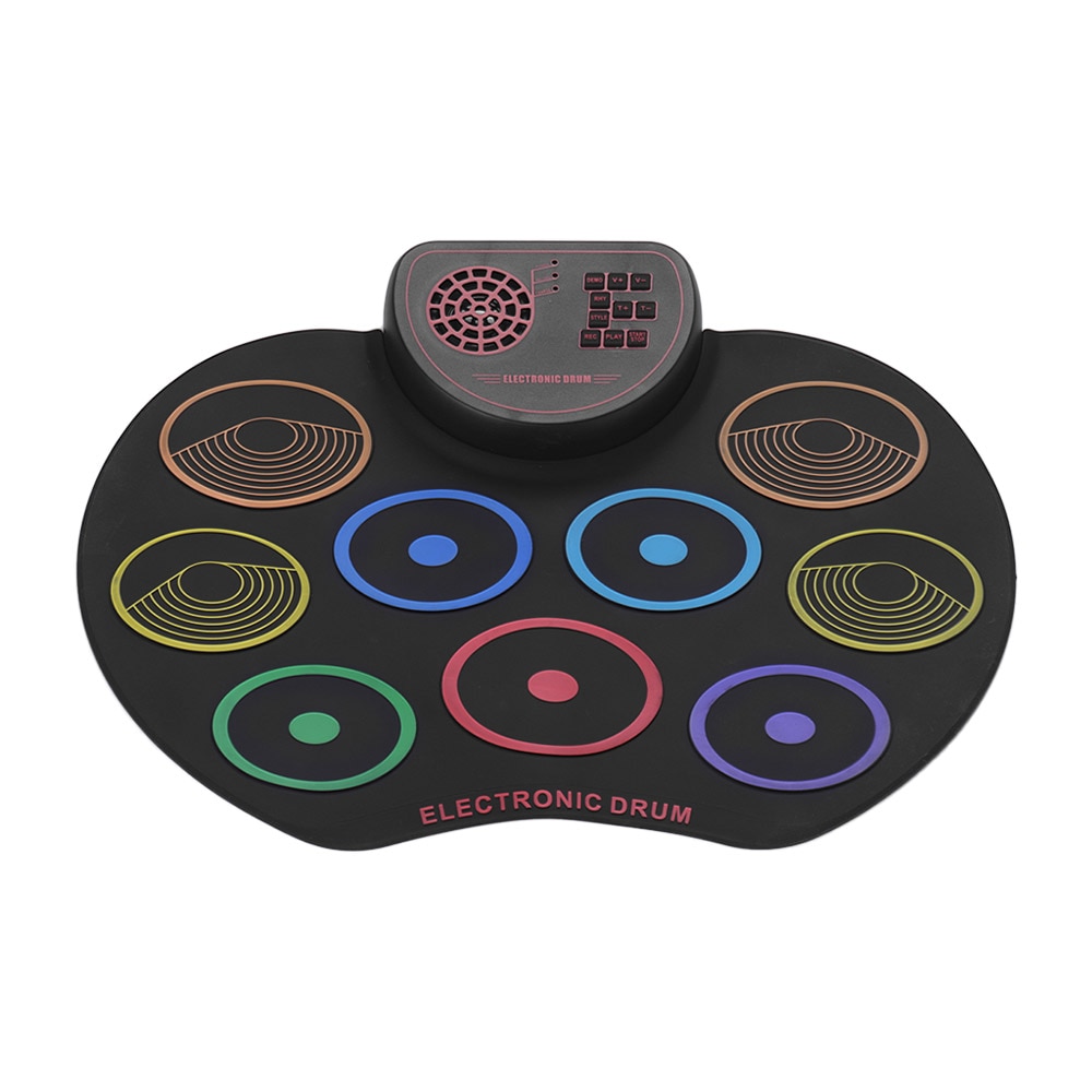 Portable Electronic Drum Set USB Roll Up Drum Pad Kit 9 Drumpads with Sticks and Foot Pedals Digital Percussion Instruments