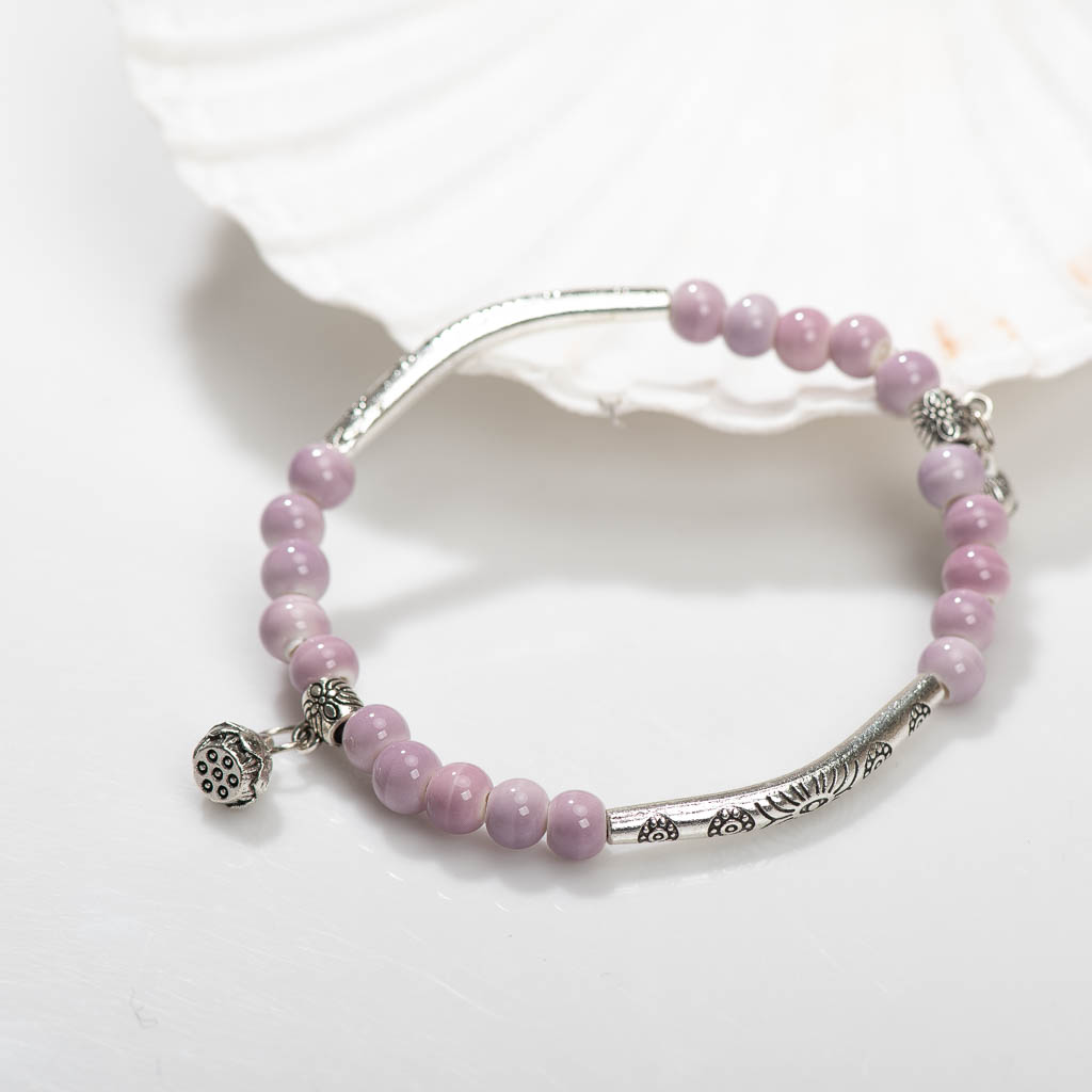 Hand Catenary Female Small Pure And Fresh And Tibetan Silver Accessories Ceramic Bracelet For Girls Women Ladies: 16cm / Light Yellow Color