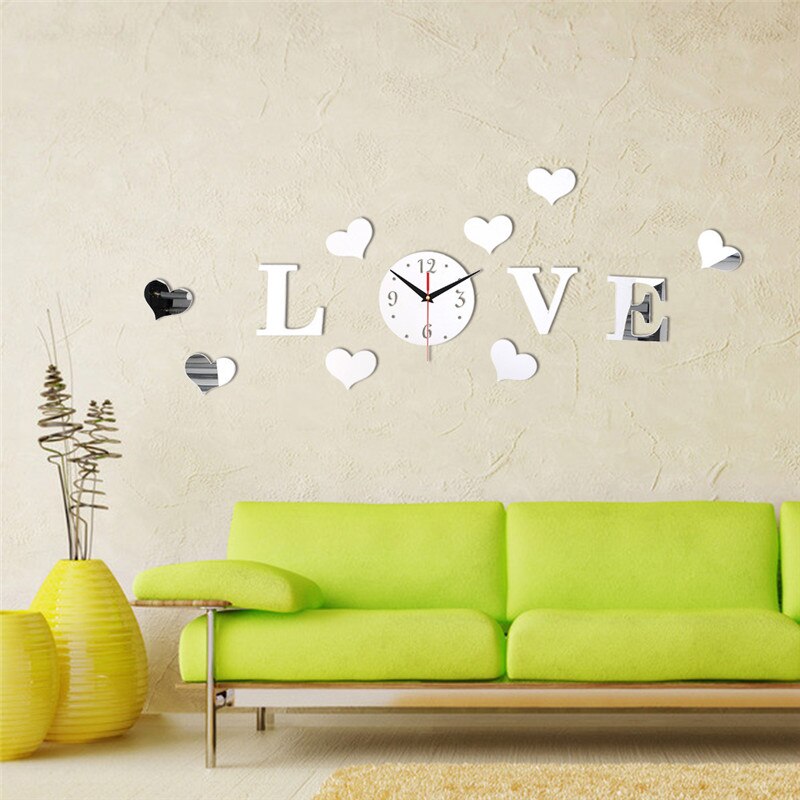 DIY LOVE Stereo Acrylic Clock Living Room Mirror Wall Sticker Home Decoration Alphabet Love Letters Wall Decor Lovely Wallpaper