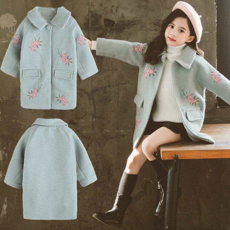 Herfst/winter koreaanse versie, pure kleur wollen warme dikke jas voor schattige, lieve babymeisjes