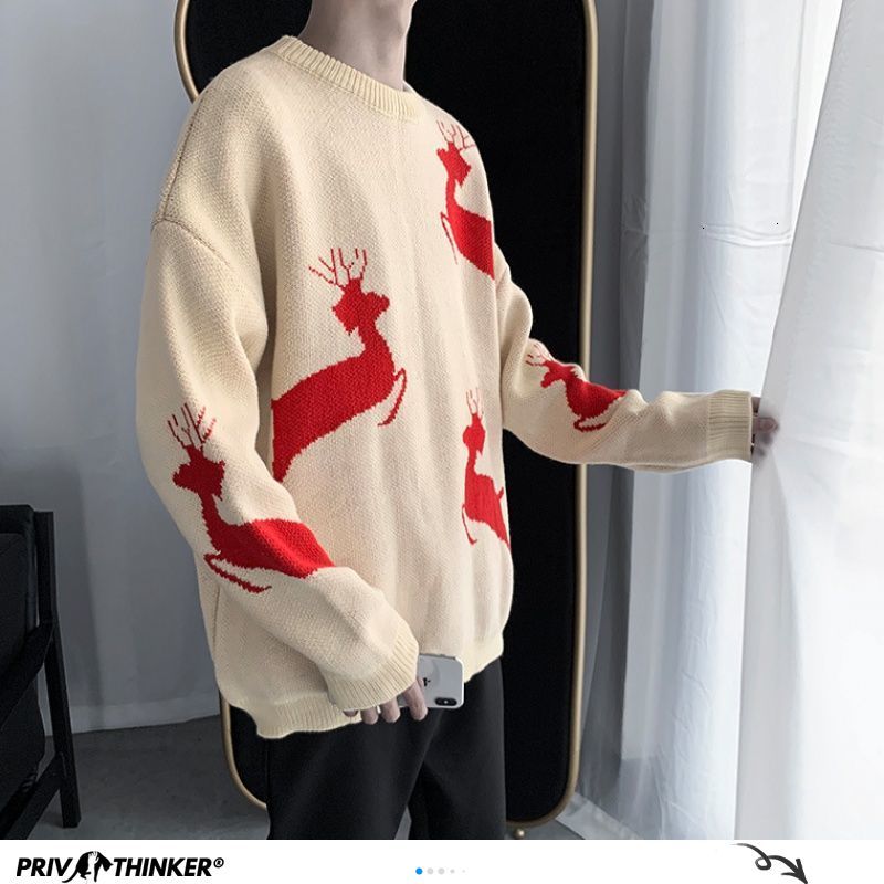 Privathinker herr älgstickade tröjor höst herrtröjor 2 färger man streetwear herrkläder