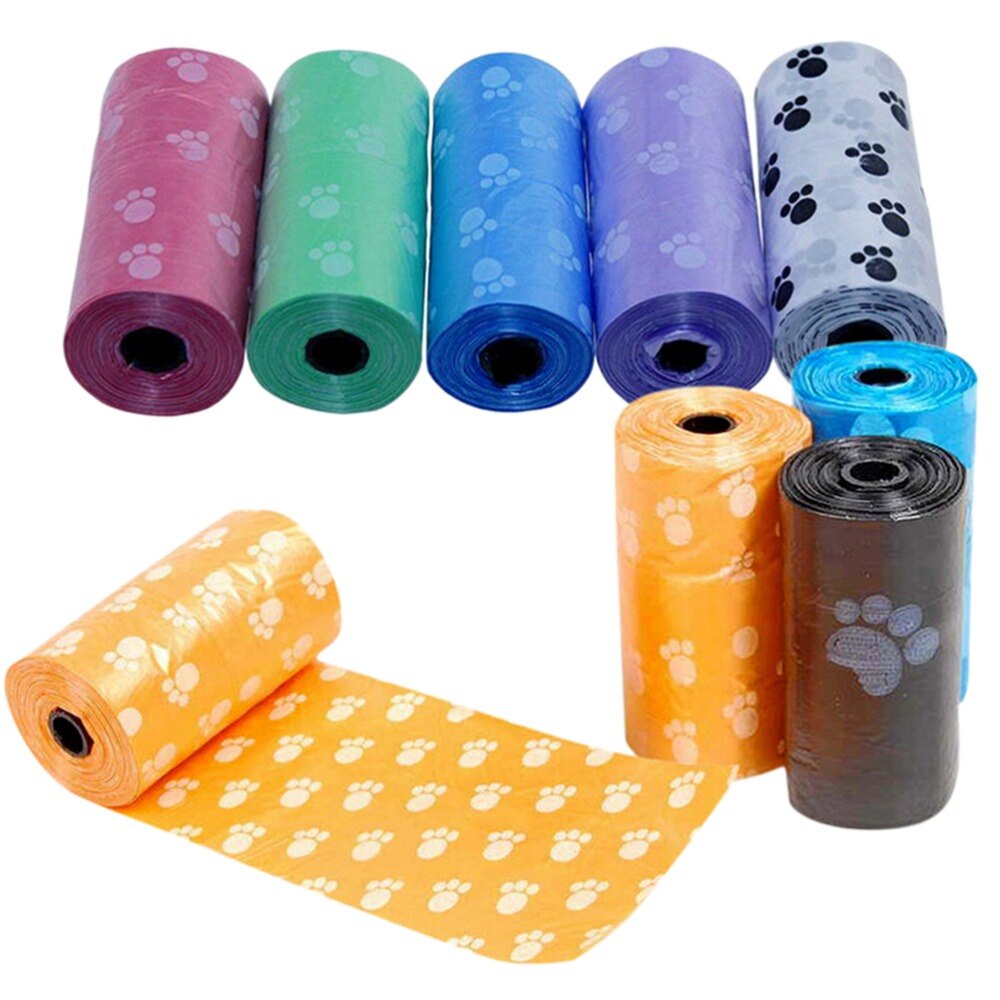 15Pcs/Roll Afbreekbaar Hond Afval Kak Tas Met Printing Doggy Bag Voor Kat Hond Kleur Willekeurige levering